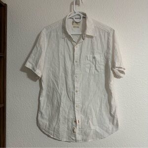 Weatherproof Vintage Men Button Down Shirt Size M White Linen Blend Short Sleeve
